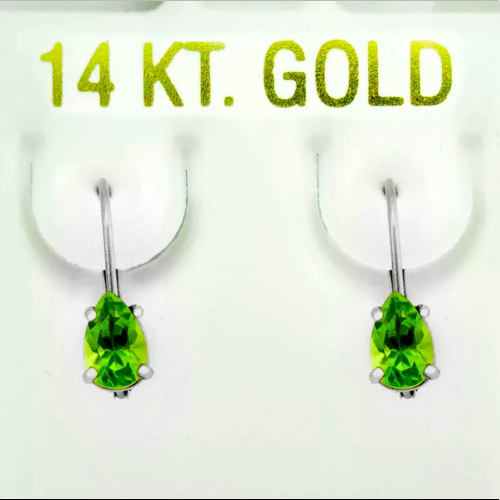GENUINE 0.82 CTW PERIDOT DANGLING EARRINGS 14K WHITE GOLD * Free Certificate *